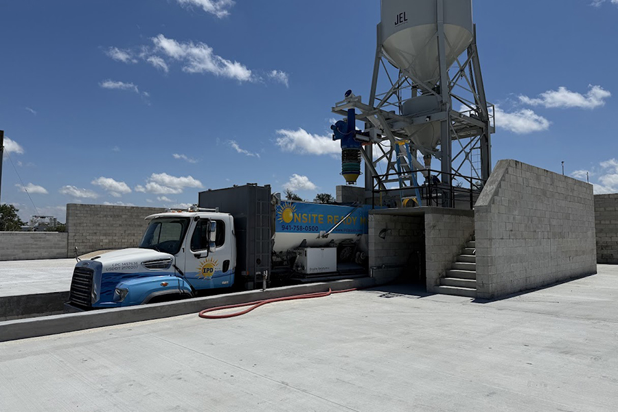 Volumetric concrete truck mixing on site